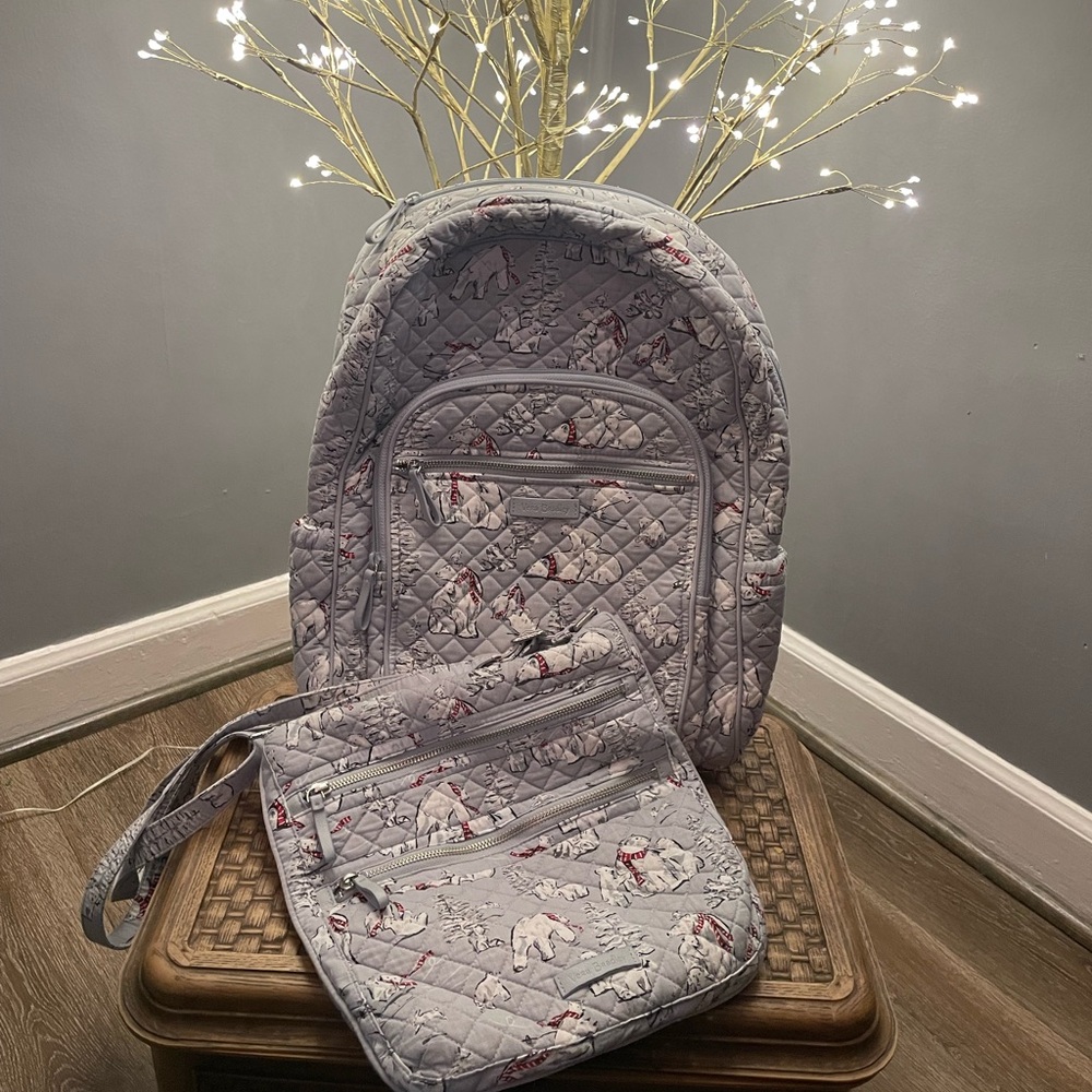 Vera Bradley Quilted Gray Backpack and Crossbody Set
